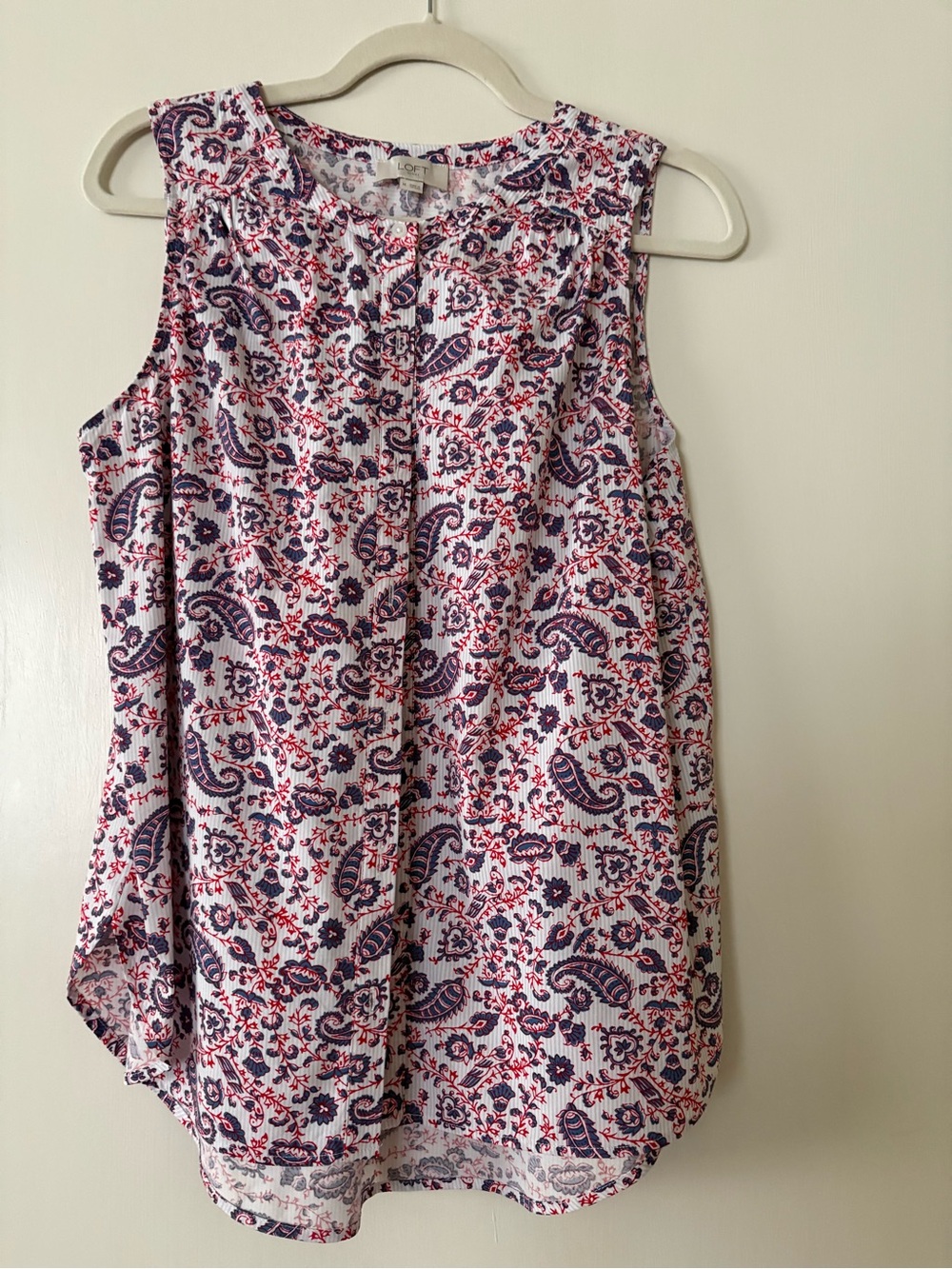 LOFT Paisley & Floral Sleeveless Top - White, Navy & Red